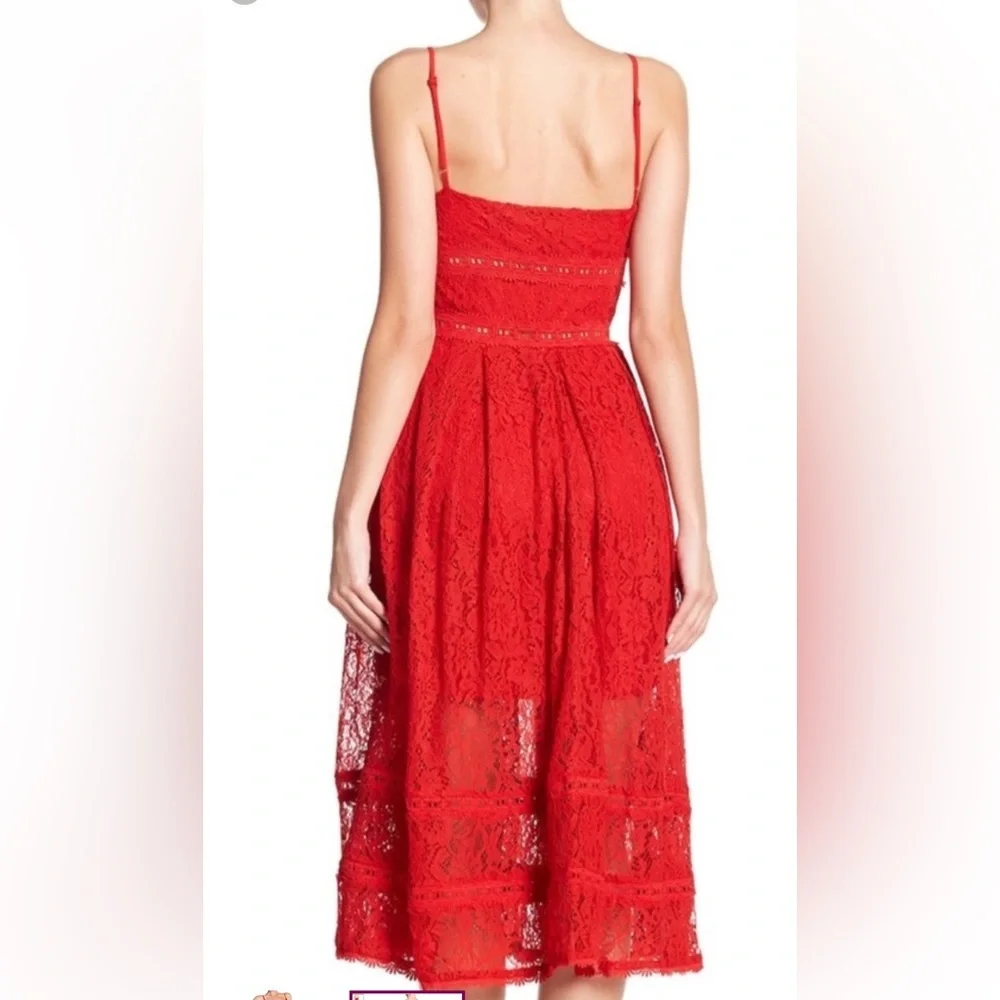 NSR Red lace tea length dress size S - Picture 3 of 13
